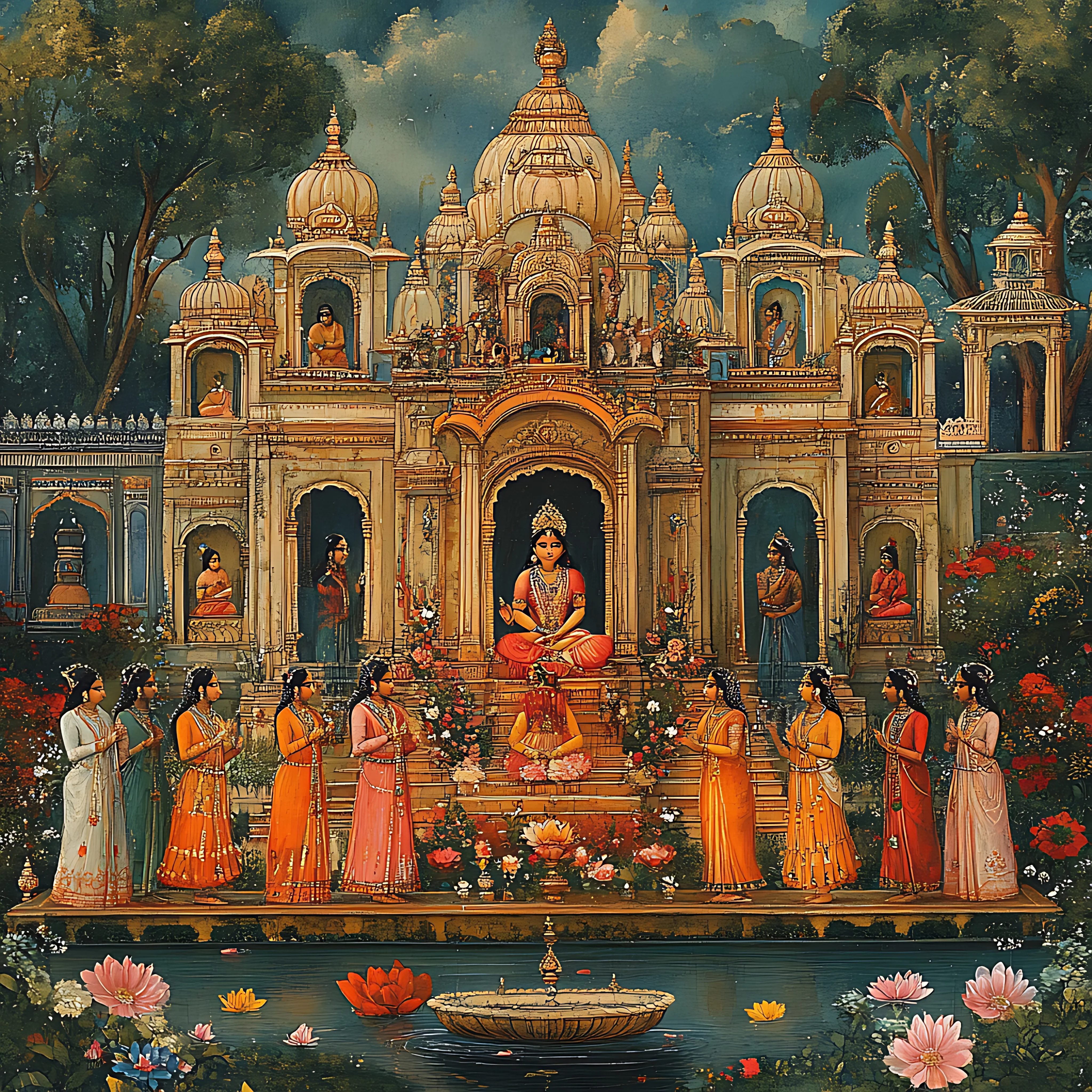 Majestic Indian Temple Lotus Pool Canvas wall art print | PrintPosters.in